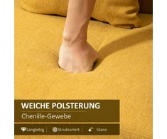 HOMCOM dvivietė sofa-lovesa su pagalvėlėmis, reguliuojamos kojų atramos, aksominis poliesteris, putplastis, kompaktiškas dizainas, 2 sėdimos vietos, natūrali + geltona