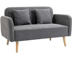 HOMCOM dvivietė sofa-lovesa su pagalvėlėmis, reguliuojamos kojų atramos, aksominis poliesteris, gumos mediena, putplastis, 2 sėdimos vietos, medžiaginis užvalkalas