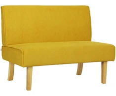 HOMCOM dvivietė sofa, sofa su velveto išvaizda, medinės kojelės, paminkštinta sofa, dvigubė sofa miegamajam, svetainei, 110 x 62 x 85 cm, geltona