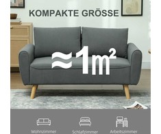 HOMCOM dvivietė sofa su 2 pagalvėlėmis, minkšta sofa su 54 cm itin giliomis sėdynėmis, kordine medžiaga aptraukta sofa, maža sofa su mediniu rėmu, dvivietė sofa svetainei, miegamajam, biurui, 145 x 75 x 78 cm, tamsiai pilka
