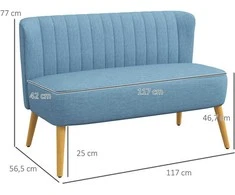 Homcom Dvivietė sofa su medinėmis kojomis, keliamoji galia iki 150 kg, mėlyna, 117 x 56,5 x 77 cm