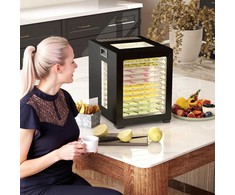 HOMCOM Džiovintuvas, 850 W, 40–70 °C temperatūros reguliatorius, 48 valandų laikmatis, 12 nerūdijančio plieno padėklų, juodas