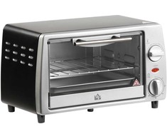 Gruzdintuvė HOMCOM Elektrinė orkaitė 10L, reguliuojama temperatūra ir laikmatis, su grotelėmis ir keptuve, 750 W, 36,5x26x22 cm, sidabriškai juoda