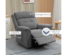 Homcom Elektrinis fotelis su atlošimo funkcija, fotelis reglaineris su pulteliu, iki 170 kg, pilkas 89x96x108 cm