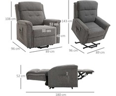 Homcom Elektrinis fotelis su atlošimo funkcija, fotelis reglaineris su pulteliu, iki 170 kg, pilkas 89x96x108 cm