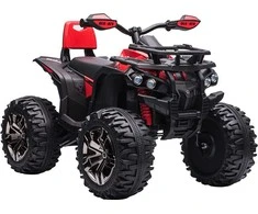 HOMCOM elektrinis keturratis 12V vaikiškas keturratis su priekiniu žibintu, USB jungtimi, MP3 muzikos grotuvu, 3-5 metų, 3-8 km/h, metalinis, raudonas