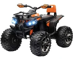 HOMCOM elektrinis keturratis vaikams, 12V 10Ah vaikiškas keturratis su važiavimo pirmyn ir atgal funkcija, 2 varikliai, USB jungtis, MP3 muzikos grotuvas, vaikiška transporto priemonė su žibintais, 3-8 km/val., skirta 3-5 metų vaikams, oranžinės spalvos