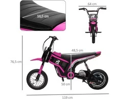 HOMCOM elektrinis motociklas vaikams, su 24V 350W varikliu, 8-16 KMH greičio režimu, 12 colių pripučiamomis padangomis, elektra varomas motociklas su muzika ir priekiniu žibintu, „Moto Cross“ vaikams nuo 8 iki 12 metų, rožinis