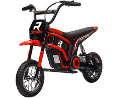 HOMCOM elektrinis motociklas vaikams, su 24V 350W varikliu, 8-16 KM/H greičio režimu, 12 colių pripučiamomis padangomis, elektrinis motociklas su muzika ir priekiniu žibintu, krosinis motociklas vaikams nuo 8 iki 12 metų, raudonas