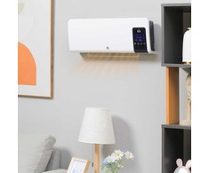 HOMCOM Elektrinis šildytuvas, montuojamas prie sienos, svyravimo funkcija, 2 režimai, laikmatis, LED ekranas, baltas