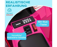 Homcom Elektrinis vaikiškas keturratis, 6 V elektrinė transporto priemonė 1,5-3 metų vaikams, 2,5 km/val., rožinės spalvos