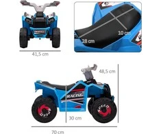 HOMCOM elektrinis vaikiškas keturratis, mini elektrinis keturratis su važiavimo pirmyn ir atgal funkcija, 6 V elektrinė transporto priemonė vaikams nuo 1,5-3 metų, 2,5 km/val., mėlynas