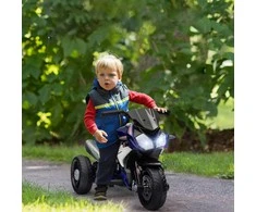 HOMCOM Elektrinis vaikiškas motociklas, šviesos ir garsai, 3 km/h, įkraunamas, plastikas ir metalas, mėlynas/baltas