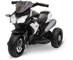 HOMCOM Elektrinis vaikiškas motociklas, šviesos ir garsai, 3 km/h, įkraunamas, plastikas ir metalas, juoda/balta