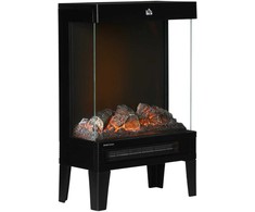 HOMCOM Elektrinis židinys, 2000 W, pastatomas su šildymu, LED 3D liepsnos efektas, 4 ryškumo lygiai, elektrinis židinys su termostatu, apsauga nuo perkaitimo, juodas