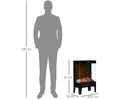 HOMCOM Elektrinis židinys, 2000 W, pastatomas su šildymu, LED 3D liepsnos efektas, 4 ryškumo lygiai, elektrinis židinys su termostatu, apsauga nuo perkaitimo, juodas