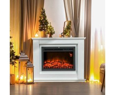 HOMCOM Elektrinis židinys, 3D LED liepsnos, nuotolinio valdymo pultas, laikmatis, MDF, baltas