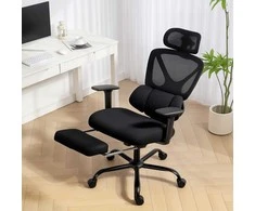 HOMCOM Ergonominė biuro kėdė su ratukais, tinklelio audiniu, juosmens atrama, kompiuterinė kėdė su porankiais, reguliuojama galvos atrama