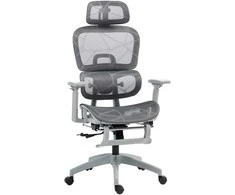 HOMCOM Ergonominė biuro kėdė su tinklinio audinio apmušalu, reguliuojama, su ratukais, su porankiais, galvos atrama, pilka