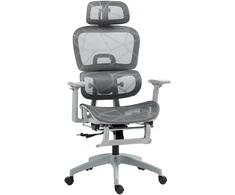 HOMCOM Ergonominė biuro kėdė su tinklinio audinio apmušalu, reguliuojama, su ratukais, su porankiais, galvos atrama, pilka