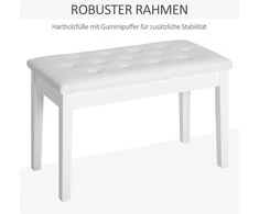 HOMCOM pianino kėdė, suoliukas pianinui, tradicinio kaimiško stiliaus kosmetinė kėdutė su daiktadėže, guminmedis, dirbtinė oda, balta, 76 x 36 x 50 cm