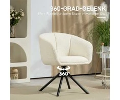 HOMCOM fotelis poilsio kėdė su porankiu, 360° pasukimo funkcija, lininės išvaizdos, pasukamas fotelis su metalinėmis kojomis, skirtas svetainei, miegamajam, kreminės baltos spalvos
