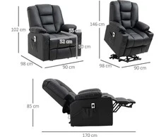 Homcom Fotelis reglaineris su atsistojimo funkcija, TV fotelis su USB jungtimi iki 150 kg