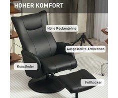 "HOMCOM" fotelis su taburete 360° pasukamas TV fotelis su atsilenkimo funkcija fotelis su reguliuojamu atlošu TV fotelis svetainei iki 150 kg keliamosios galios dirbtinė oda, juodas
