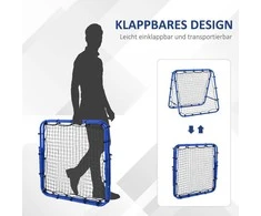 HOMCOM futbolo treniruočių atšokimo sienelė, tinklas su dvipusiu atšokimu, 5 reguliuojami lygiai, plienas, mėlyna, 100 x 95 x 90 cm