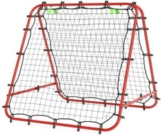 HOMCOM futbolo atšokimo sienelė, tinklas, dvipusis atšokimas, reguliuojamas 5 padėtimis, futbolo treniruotėms, plieno, raudonas, 100 x 95 x 90 cm
