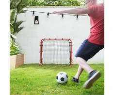 "HOMCOM" futbolo atmušimo įrenginys "kickback goal" atmušimo sienelės tinklas dvipusis atmušimo tinklas, reguliuojamas 5 lygiais, skirtas futbolo treniruotėms plienas raudonas 100 x 95 x 90 cm