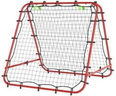 "HOMCOM" futbolo atmušimo įrenginys "kickback goal" atmušimo sienelės tinklas dvipusis atmušimo tinklas, reguliuojamas 5 lygiais, skirtas futbolo treniruotėms plienas raudonas 100 x 95 x 90 cm