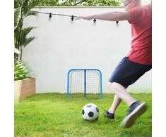HOMCOM Futbolo atmušimo įrenginys, sulankstomas futbolo atmušimo įrenginys 63 x 63 cm Reguliuojamas futbolo vartų atmušimo įrenginys, skirtas beisbolui ir krepšiniui, metalinis, mėlynos spalvos