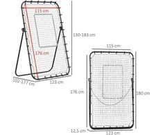 HOMCOM futbolo atšokimo sienelė, sulankstomi futbolo vartai, atšokimo tinklelis su 4 reguliuojamais kampais, 123 x 73 x 178,5 cm, juoda
