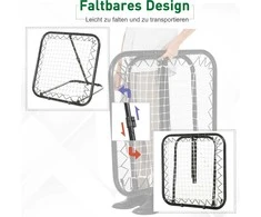HOMCOM Futbolo Rebounder sulankstomas atmušimo tikslas atšokti sieną 5 žingsniai beisbolas krepšinis metalas juoda 78x84x65-78cm