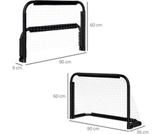 "HOMCOM" futbolo vartai 2 sulankstomų futbolo vartų rinkinys su metaliniu rėmu vaikams ir suaugusiesiems, sodo, 90 x 36 x 60 cm, juodi