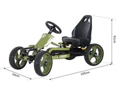 HOMCOM vaikiškas minamas kartingas su rankiniu stabdžiu ir reguliuojama sėdyne, nuo 3 metų, žalias, 105 x 54 x 61 cm