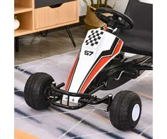 HOMCOM Go Kart vaikams Automobilis su pedalais ir stabdžiais, plieninės konstrukcijos, baltos spalvos, 104x66x57 cm, skirtas 3-8 metų vaikams