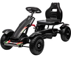 HOMCOM GoKart, pedalinė transporto priemonė, pedalinis automobilis su rankiniais stabdžiais, vaikiška transporto priemonė su reguliuojama sėdyne, pedalinė, keturratis 5-12 metų vaikams, lauko, juodas