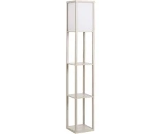 HOMCOM Grindinis šviestuvas su 3 lentynomis Grindinis šviestuvas, interjero apšvietimas, E27, iki 40 W, E1-MDF, akrilas, ąžuolas+balta, 26x26x160 cm