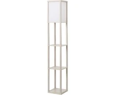 HOMCOM Grindinis šviestuvas su 3 lentynomis Grindinis šviestuvas, interjero apšvietimas, E27, iki 40 W, E1-MDF, akrilas, ąžuolas+balta, 26x26x160 cm