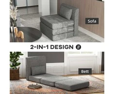 HOMCOM Grindų fotelis "2-in-1" sulankstoma sofa-lova su lino išvaizda, minkštas grindų fotelis iki 240 kg keliamosios galios, skirtas svetainei, miegamajam, pilkos spalvos