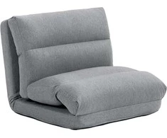 Fotelis HOMCOM Grindų kėdė Grindų kėdė su 6 pakopų reguliuojamu atlošu, sulankstoma meditacijos kėdė su lino išvaizda, minkšta grindų sofa svetainei, miegamajam, pilka