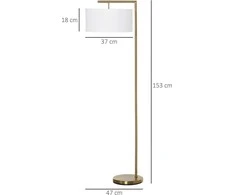 HOMCOM pastatoma lempa, E27 cokolis, svetainei, miegamajam, biurui, metalas, plienas, linas, auksinė+balta, 47 x 37 x 153 cm