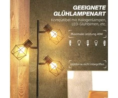 HOMCOM Grindų lempa, grindų lempa su 3 E27 lizdais, 40 W grindų lempa su 3 reguliuojamomis liepsnomis, skirta svetainei, aukštis 169 cm, metalinė, be lemputės, juoda