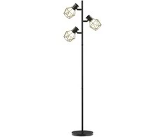 HOMCOM Grindų lempa, grindų lempa su 3 E27 lizdais, 40 W grindų lempa su 3 reguliuojamomis liepsnomis, skirta svetainei, aukštis 169 cm, metalinė, be lemputės, juoda