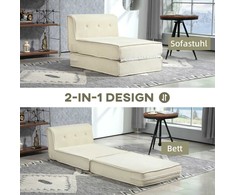 Fotelis HOMCOM grindų sofa "2-in-1" sulankstoma sofa lova su virvele, minkšta sofa lova iki 240 kg, skirta svetainei, miegamajam, kreminės baltos spalvos