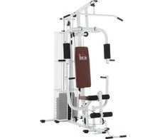 "HOMCOM Gym" treniruoklių salė Stiprumo stotis Fitneso stotis Multigym Fitneso centras Treniruoklių salė su svarmenimis Kojų lenkimas Metalas PU dirbtinė oda Balta 150 x 110 x 210 cm