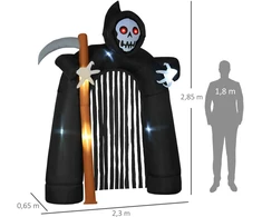 HOMCOM Helovino pripučiama "Grim Reaper" arka 2,85 m Didelė Helovino dekoracija su LED apšvietimu, vakarėlio dekoracija vidaus ir lauko erdvėms
