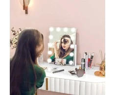 "HOMCOM Hollywood" veidrodis su apšvietimu, makiažo veidrodis su 12 LED lempučių, 3 šviesos spalvos, 360° kampu pasukamas makiažo veidrodis su USB įkrovimo prievadu, 10 kartų didinimu, mobiliojo telefono laikikliu ir jutikliniu jungikliu